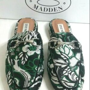Steve Madden Black and Green Floral Mules - New with Box